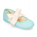 PLUMETI cotton canvas little Mary Jane shoes angel style with bow.