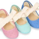 PLUMETI cotton canvas little Mary Jane shoes angel style with bow.