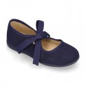 Cotton canvas Ballet flat shoes angel style with ties closure.