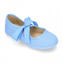 Cotton canvas Ballet flat shoes angel style with ties closure.