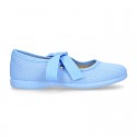 Cotton canvas Ballet flat shoes angel style with ties closure.