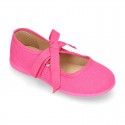 Cotton canvas Ballet flat shoes angel style with ties closure.