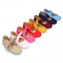 Cotton canvas Ballet flat shoes angel style with ties closure.