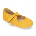 Cotton canvas Ballet flat shoes angel style with ties closure.