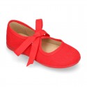 Cotton canvas Ballet flat shoes angel style with ties closure.