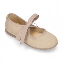 Cotton canvas Ballet flat shoes angel style with ties closure.