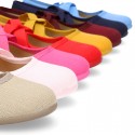 Cotton canvas Ballet flat shoes angel style with ties closure.