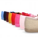 Cotton canvas Ballet flat shoes angel style with ties closure.