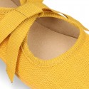 Cotton canvas Ballet flat shoes angel style with ties closure.