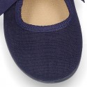 Cotton canvas Ballet flat shoes angel style with ties closure.