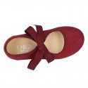 Cotton canvas Ballet flat shoes angel style with ties closure.