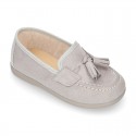 Canvas kids Moccasin shoes with TASSELS design in pastel colors.