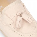 Canvas kids Moccasin shoes with TASSELS design in pastel colors.