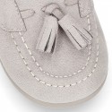 Canvas kids Moccasin shoes with TASSELS design in pastel colors.