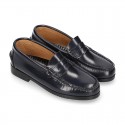 SCHOOL kids Moccasin shoes with detail mask in Antik leather.