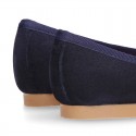 DARK BLUE Suede leather girl ballet flats with adjustable ribbon.