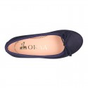 DARK BLUE Suede leather girl ballet flats with adjustable ribbon.