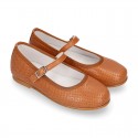 ENGRAVED Nappa leather girl Mary Jane shoes with buckle fastening.