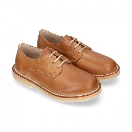 Blucher niño cordones en piel CUERO.