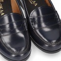 Classic school GIRL Moccasin shoes in Antik leather.