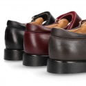 School Classic girl Nappa leather little Mary Jane shoes with perforated design and hook and loop strap.