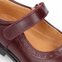 School Classic girl Nappa leather little Mary Jane shoes with perforated design and hook and loop strap.