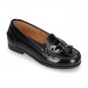 Classic school GIRL Moccasin shoes with tassels in Antik leather.