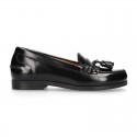 Classic school GIRL Moccasin shoes with tassels in Antik leather.