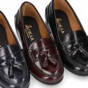 Classic school GIRL Moccasin shoes with tassels in Antik leather.