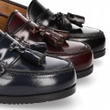 Classic school GIRL Moccasin shoes with tassels in Antik leather.