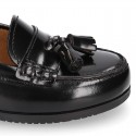 Classic school GIRL Moccasin shoes with tassels in Antik leather.