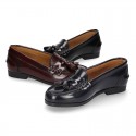 Classic school GIRL Moccasin shoes with tassels in Antik leather.