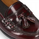 Classic school GIRL Moccasin shoes with tassels in Antik leather.