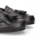 Classic school GIRL Moccasin shoes with tassels and fringed design in Nappa leather.