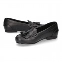 Classic school GIRL Moccasin shoes with tassels and fringed design in Nappa leather.