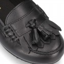 Classic school GIRL Moccasin shoes with tassels and fringed design in Nappa leather.