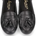 Classic school GIRL Moccasin shoes with tassels and fringed design in Nappa leather.