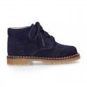 Suede leather kids SPORT English style ankle boots with mountain soles.