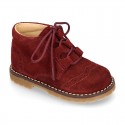 Suede leather kids SPORT English style ankle boots with mountain soles.