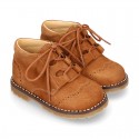 Suede leather kids SPORT English style ankle boots with mountain soles.