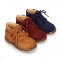 Suede leather kids SPORT English style ankle boots with mountain soles.