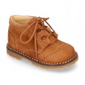 Suede leather kids SPORT English style ankle boots with mountain soles.