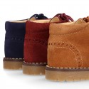 Suede leather kids SPORT English style ankle boots with mountain soles.