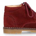 Suede leather kids SPORT English style ankle boots with mountain soles.