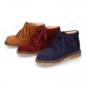 Suede leather kids SPORT English style ankle boots with mountain soles.