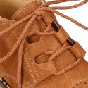 Suede leather kids SPORT English style ankle boots with mountain soles.