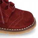 Suede leather kids SPORT English style ankle boots with mountain soles.