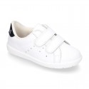 Washable Nappa leather OKAA kids tennis shoes laceless.