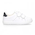 Washable Nappa leather OKAA kids tennis shoes laceless.