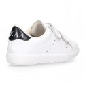 Washable Nappa leather OKAA kids tennis shoes laceless.